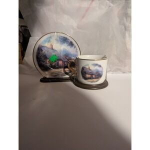 Thomas Kinkade Moonlight Cottage Decoarative Cup & Saucer‎ Set Home Decor